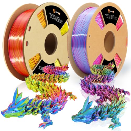 Image of LOVOON Silk PLA 3D Printer Filament Bundle 2 KG, PLA Filament 1.75mm, Shiny Silk Tri Color Blue /Yellow /Red and Rose Red /Sky Blue /Yellow, Color Change by Angle 3D Printer PLA Filaments, 1KG X 2 Spools
