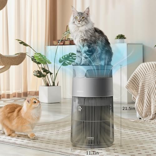Image of WISESKY Cat Air Purifier with Bite-Resistant Cord & Wide Grille and Tip-Over Protection | Air Purifier for Home with 360 Air Intake for Pet Hair | APP Control | Covers Up to 1644 Sq.Ft