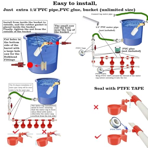 Perfsign CHICKEN WATERER System,1/2 Inch Pvc Pipe Accessories Diy Kit With 2 Hose,Chicken Water Cup,Chicken Waters,Poultry Waterer,Chicken Water Feeder thumb #3