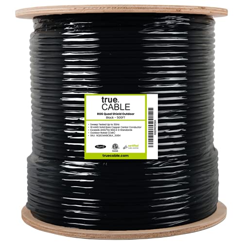 True Cable 6QSCMXBCBLK_500RL Truecable Rg6 Outdoor Quad Shield Coax, 500Ft, Black, Direct Burial Rated (Cmx), Bare Copper Conductor Coaxial Cable thumb #1