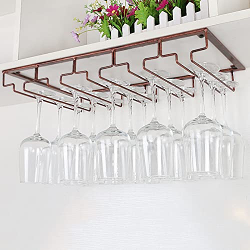 Metal Hanging Wine Glass Rack Under Cabinet Stemware Holder for Kitchen Bar Glassware Storage Organizer with 11 Slots