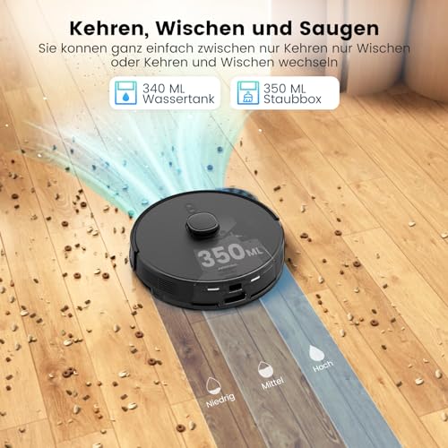 AIRROBO T20+ Saugroboter mit Wischfunktion, 3.5L Staubsauger Roboter mit Absaugstation, 180Min Laufzeit, LiDAR Navigation, Starke Saugkraft ideal für Teppich und Tierhaare, APP Steuerung – Bild 6