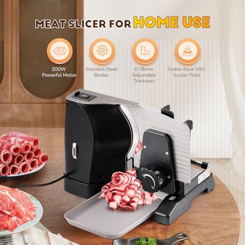 CGOLDENWALL-Meat-Slicer-Electric-Food-Slicer-with-2-Stainless-Steel-Blades-0-18mm-Adjustable-Thickness-Frozen-MeatCheese-Slicer-for-BBQ-Hot-Pot-Shabu-Child-Lock-Protection-200W-110V