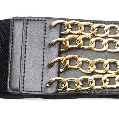 Womens Wide Elastic Waist Belts For Dresses With 4rows Golden Ladies Punk Chain Cinch Waistbands Belt4