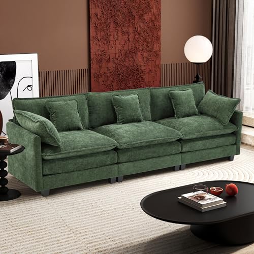 Image of Ihanherry 111.4 Inch 3-Seater Cloud Sofa, Modular Sectional Couch, Modern Deep Seat Sofa for Living Room, Comfy Double Layer Upholstered Seat Cushion, Breathable Chenille Fabric, Green