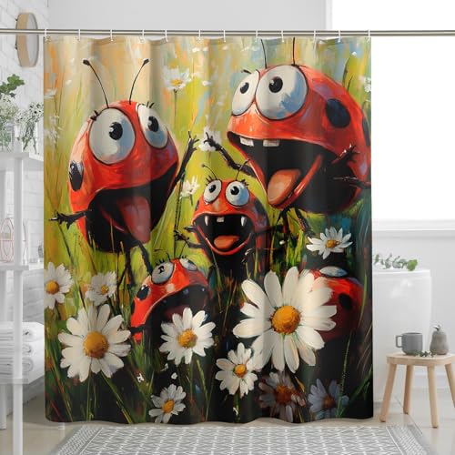 DESIHOM Cartoon Kids Ladybug Shower Curtain Set 72