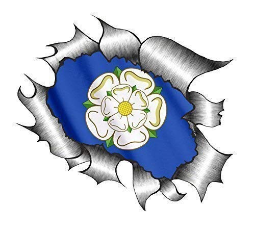 RIPPED TORN METAL Car Sticker Yorkshire Rose County Flag Vinyl decal (Small 105x130mm approx)
