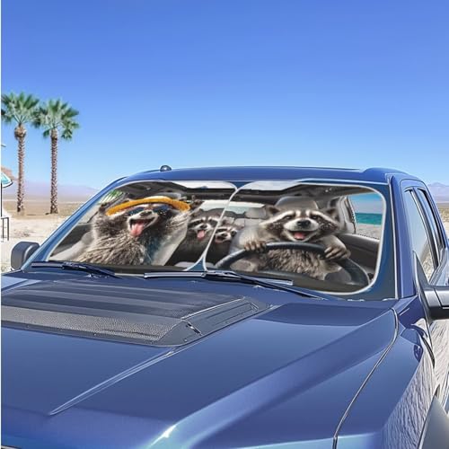 Image of Sunshade Visor Foldable 2-Piece Funny Raccoon Driving Car Windshield Sunshades Easy Installation Front Window Sun Shade Removable Automotive Accessories for Trucks SUV Van
