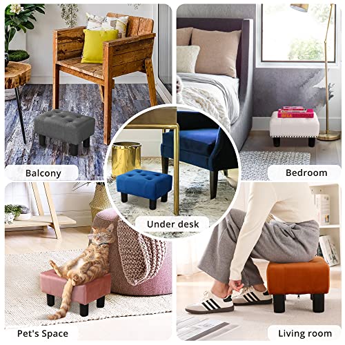 Image of LUE BONA Small Tufted Foot Stool, Velvet Ottoman Elegant Foot Stools Ottoman with Plastic Legs, 9''H, Rectangle Footstool for Adult with Non-Slip Pads,Foot Rest for Living Room,Couch, Navy Blue