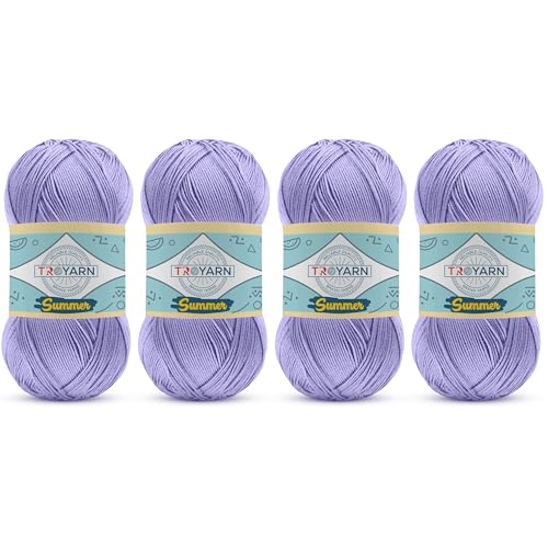Image of TROYARN Summer (4- Skeins Pack) Silk Effect Hand Knitting Yarn Crochet Art Lace Craft 100% Microfiber Acrylic 4x100 gr (4x383 yds) (105158 - Delphinium)