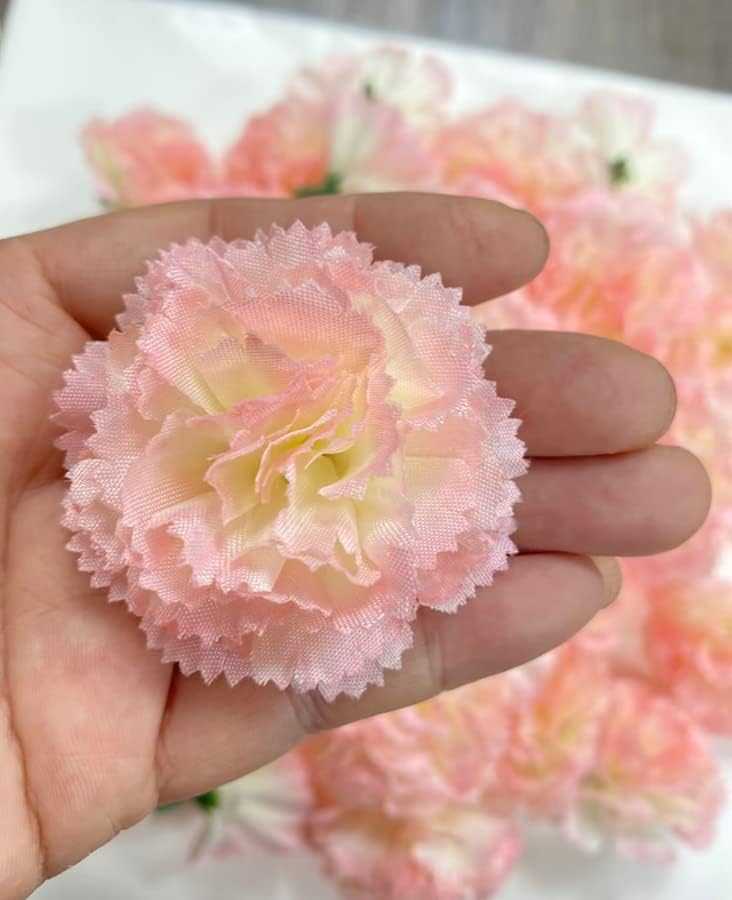 Miniatura 2 de Rikyo Juego de 50 cabezas de flores de clavel de seda artificial con tallos, rellenos de jarrón, cabezas de flores de caléndula para decoración