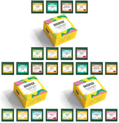 Image of HANDPICK, Tea Bags Sampler Assortment Variety pack Gift Box 8 Flavors, 40 Tea Bags - Perfect Variety | English Breakfast, Green, Black, Herbal & More | Gifts for Him /Her (Pack of 3)
