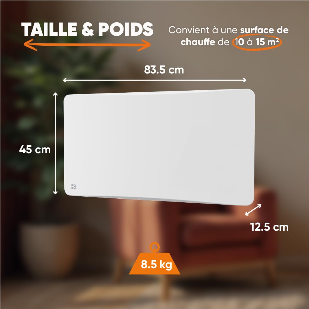 BESTHERM - Stały grzejnik elektryczny z suchym bezwładnościowym żeliwem + folia + plug & play 1500 W Bestherm ALMEA pozioma biel