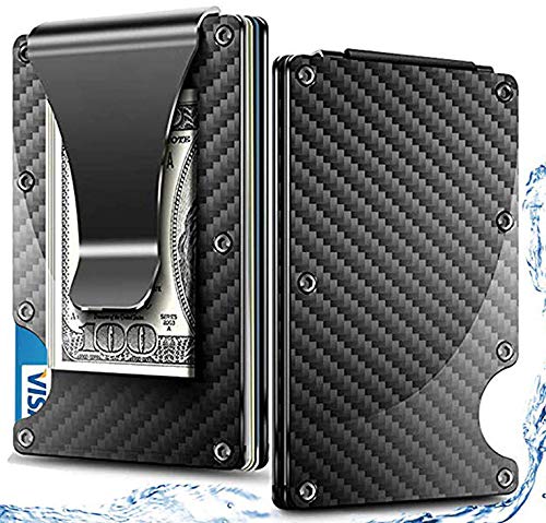 2X Microseven Carbon Fiber RFID Blocking Slim Money Clip Card Holder Metal Men's Wallet with Black Gift Box