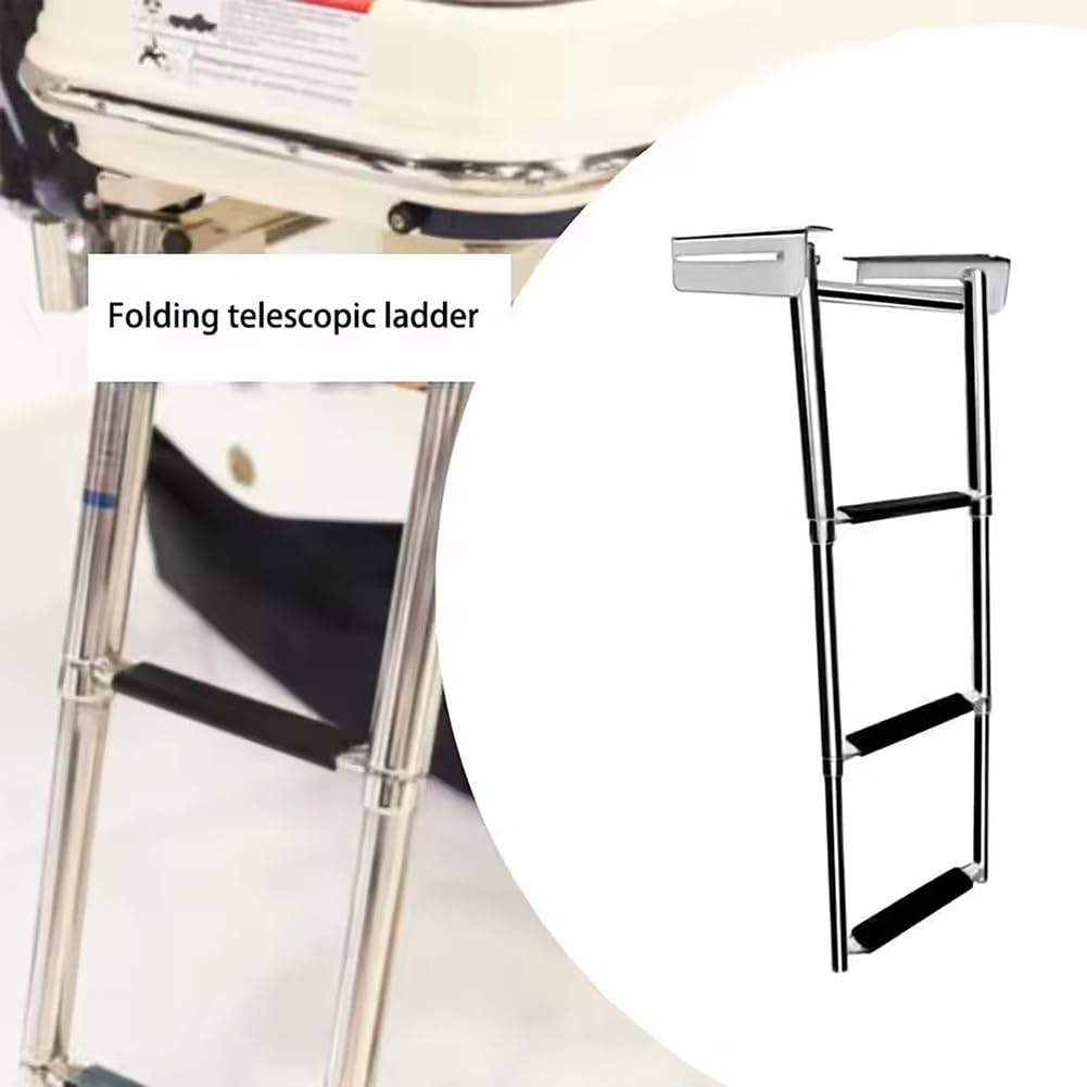 Scala per Barca, Scala in Acciaio Inox sotto la Piattaforma, Scala per Barca telescopica ed Estensibile, Scala Marina, scalette da Bagno Pieghevoli per Yacht marini,Argento,4 Step