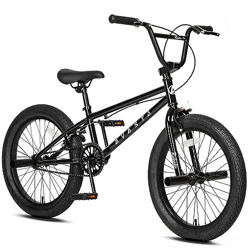 AVASTA Bicicleta BMX Freestyle Infantil de 20 Pulgadas para 6 7 8 9 10 11 12 13 14 años niños niñas y Principiantes, Negro