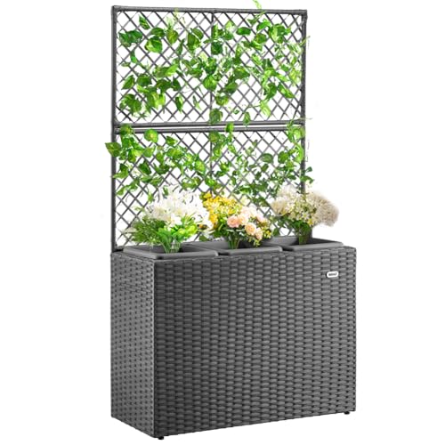 Potager vertical d'extérieur gris en polyrotin avec bac à fleurs - 2