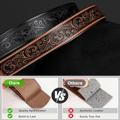 Image of SANSTHS 2 Pack Western Belts for Men without Buckle, Cowboy Belt for Buckle Western Leather Belt Straps for Jeans