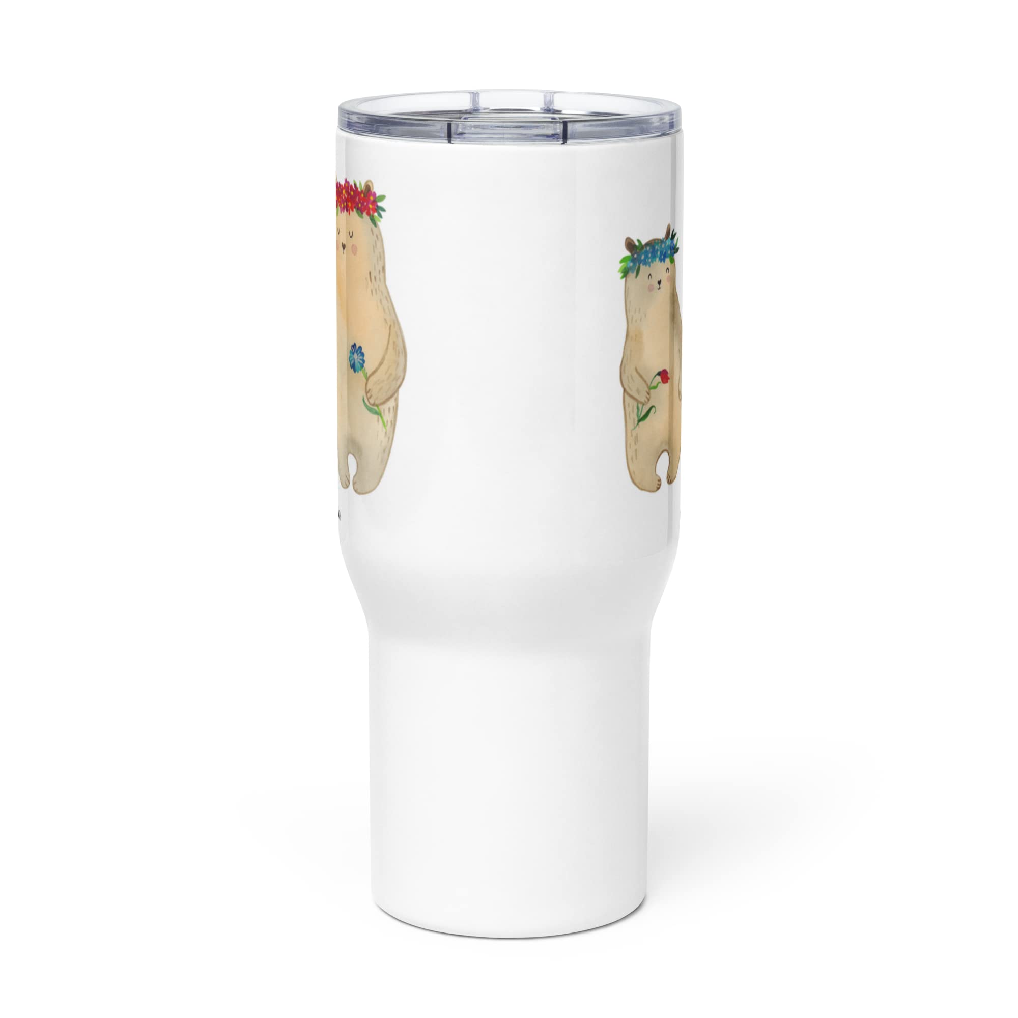 Mr. & Mrs. Panda Thermobecher Bären mit Blumenkranz - Geschenk, Teetasse, Vorbild, Kinder, Mehrweg-Kaffeebecher, Kaffee-to-go-Becher, Family, Muttertag, Isolierbecher, Mama, Beste Freundin, Mami