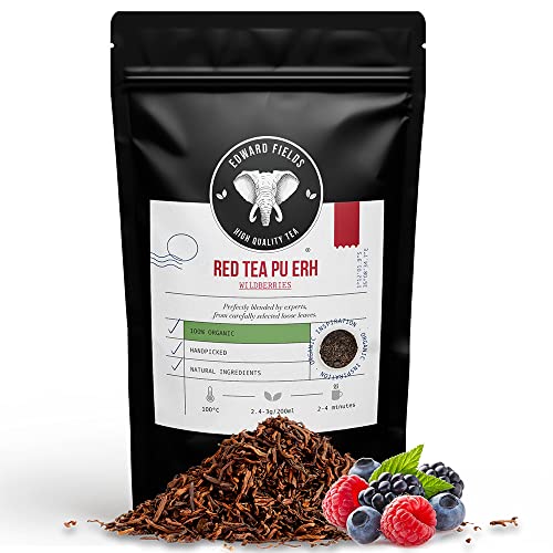 Edward Fields Tea ® - Té Rojo Pu Erh orgánico a granel con Frutos Rojos del bosque. Té bio recolectado a mano ingredientes naturales y ecológicos. Yunnan, China. 100g / 50 tazas