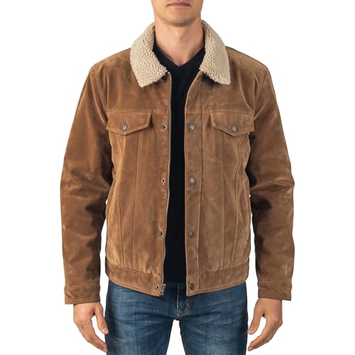 Alpine Swiss Aaron Mens Trucker Jacket Sherpa Collar Vegan Leather Warm Casual Coat