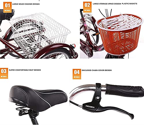 Dreirad für Erwachsene, 3-Rad-Einkaufsfahrrad, 3-Rad-Fahrräder, Dreirad for Erwachsene, 20-Zoll-Lastenfahrrad, 1 Gang, 3-Rad-Fahrrad mit Korb, Liegedreiräder, Pedal for Senioren, Damen, Herren – Bild 4