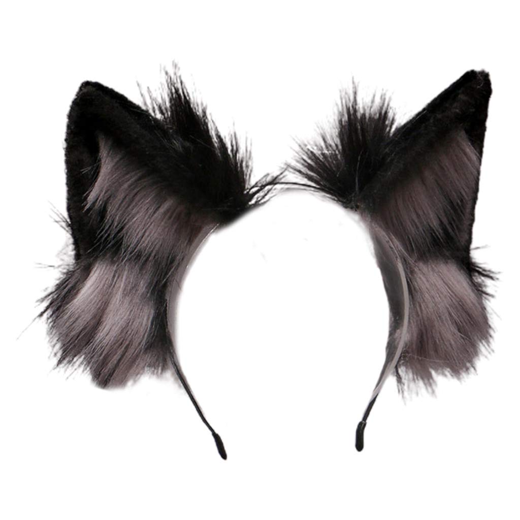 Maxtonser Handmade Furry Plush Wolf Cats Ears Headwear Headband Animal Costume Accessories for Halloween Christmas Cosplay Part