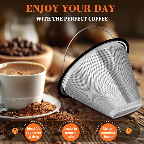 Image of Reusable #4 Coffee Filter for Technivorm Moccamaster KBGV, KBT, Durable Metal Mesh, Stainless Steel #4 Coffee Filter, Durable Metal Mesh, for Richer, Fuller Coffee Flavour
