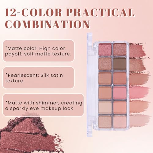 Image of SUAKE Nude Pink Eyeshadow Palette, Matte & Shimmer, High Pigmented 12 Colors Brown Purple Eye Shadow Primers for Eye Makeup, Korean Powder Palet de sombras de ojos
