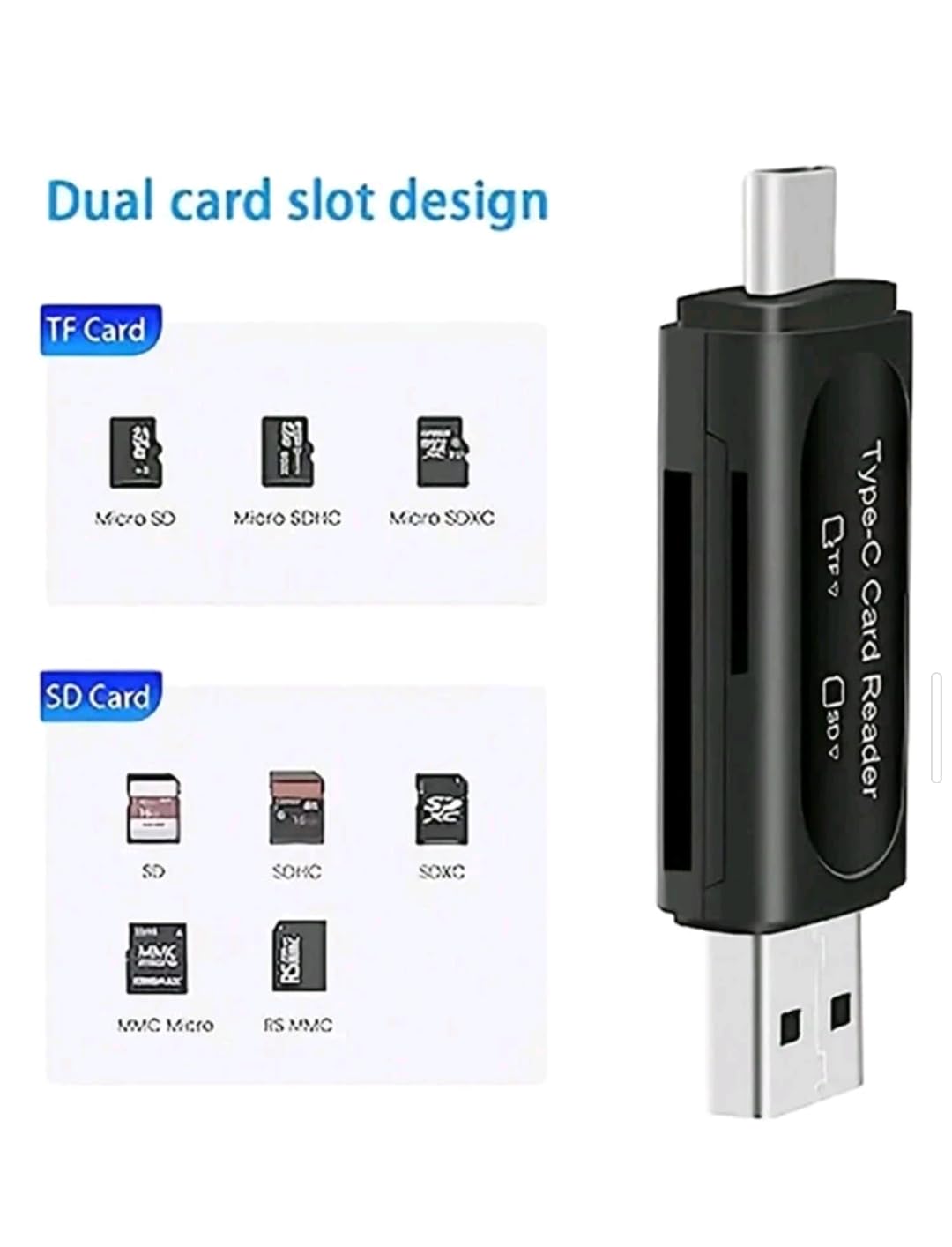 High-Speed Type-C Card Reader – USB 3.0, Dual Port SD/TF Memory Card Adapter, 5Gbps Data Transfer, Compatible with Laptops, Smartphones, and Tablets