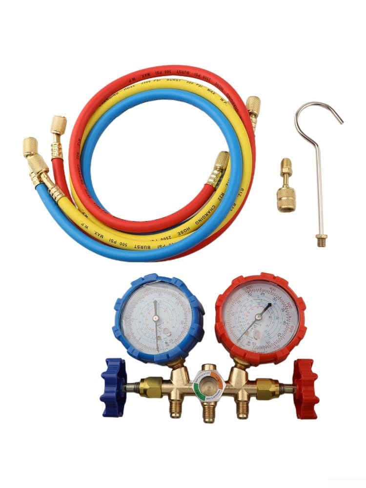 Manometer Set für R410A R404A R134a Klimaanlage Werkzeug mit 3 Schläuchen aus Messing für Wartung(C)