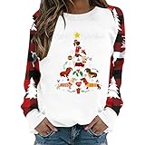 Oberteil Women Tiefer Ausschnitt Blusentop Raglan Neujahrs Bequemer Polyester Weihnachtsbau Bluse Unterdamen Lauschig Party Schöne Patchwork mit Weiten Ärmeln Weiß