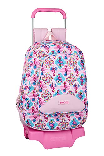 Moos Flamingo Pink Oficial Mochila Juvenil  Modelo 572 con Carro Safta 905  330x460x175