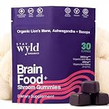 Stay Wyld Organics Brain Food+ Mushroom Gummies, 30 Servings, Organic Lion's Mane, Ashwagandha & Bacopa Gummies for Brain Health & Focus - Gluten-Free & Vegan Shroom, Lions Mane Mushroom Supplement