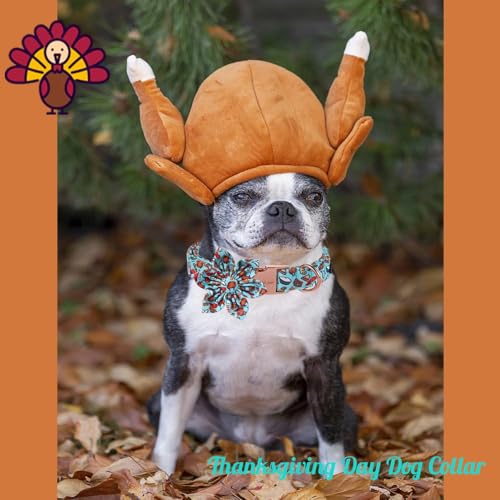 Unique Style Paws Dog Collar With Turkey Flower, Comfortable Cotton Adjustable for Boy Girl Dogs Metal Buckle, S, Neck 10-16in - Image 3