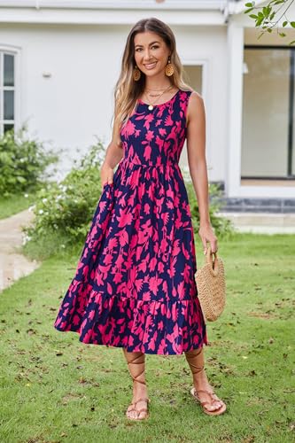 Image of STYLEWORD Womens Summer Casual Short Sleeve Flowy Midi Beach Dress