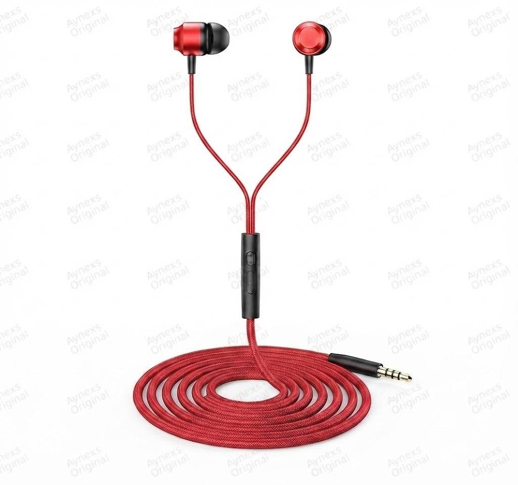 wired in-ear earphones compatible with boat 162 v2 earphones with mic, deep bass stereo sound, clear calling, comfortable fit for smartphones, tablets & laptops (red)