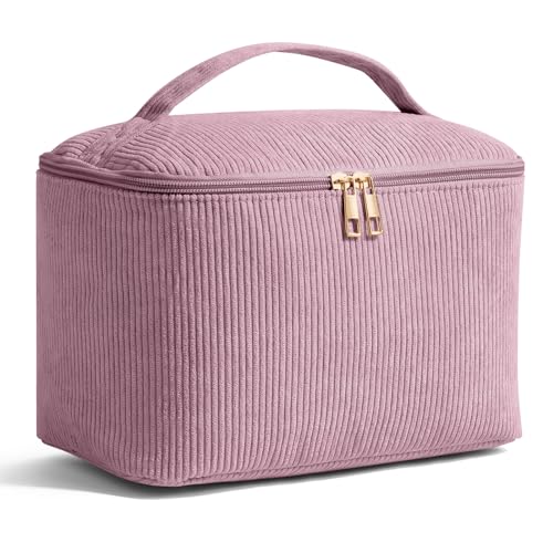 MAGEFY Makeup Bag Cosmetic Bag Large Capacity with Handle Make Up Bags with Mesh Pocket, Travel Makeup Bag for Women,Pink