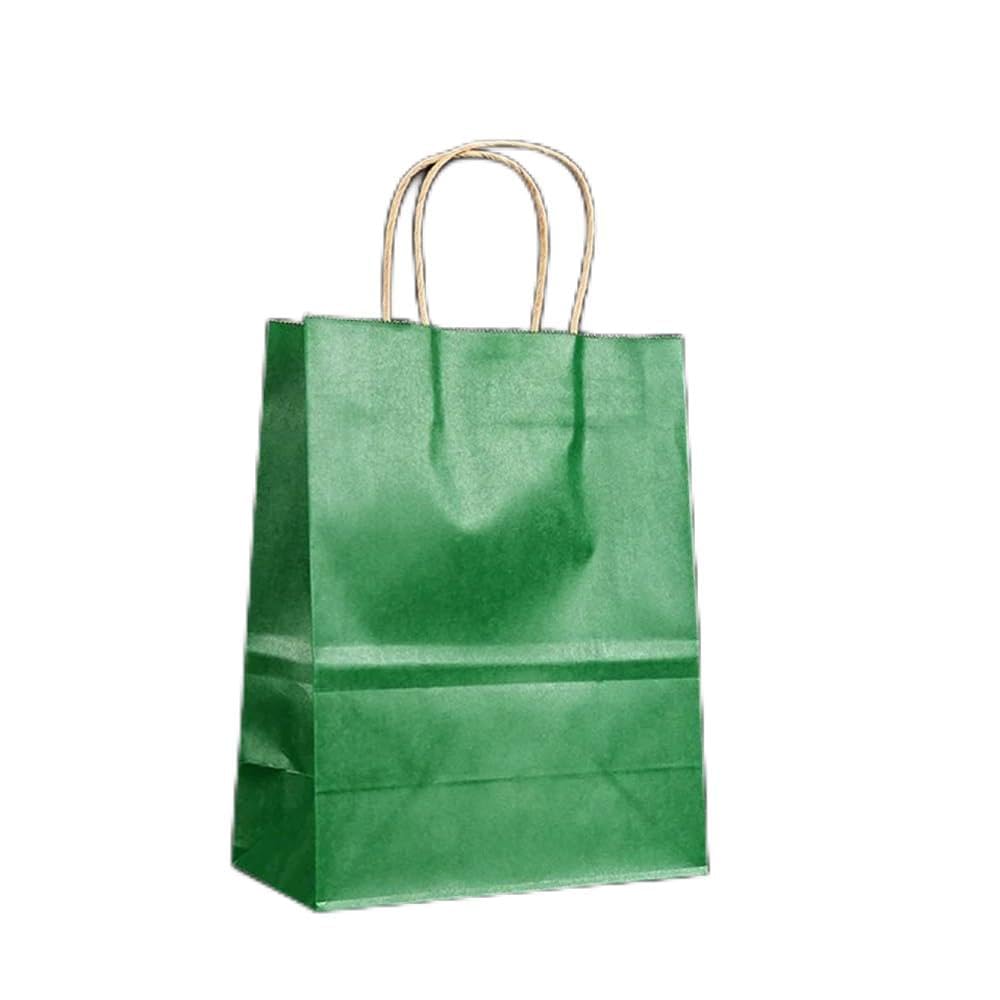 Lot de 10/25 sacs cadeaux en papier kraft, sacs en papier kraft multifonctionnels recyclables avec poignées (vert, 26 x 12 x 31 cm)