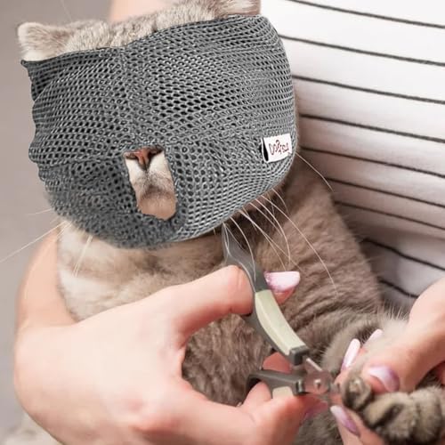 EIHI 1 Stück Katze Maulkorb mit Atmungsaktivem Mesh, Maulkorb für Katzen Verhindern Beißen Kauen Katzenpflege (Größe S, Grau)