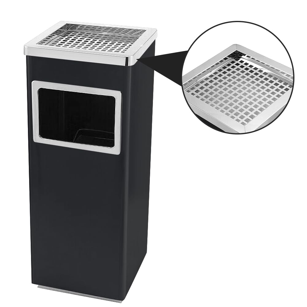 HUOLE Pattumiera, Cestino Interno Rimovibile, Pattumiera in Acciaio per Esterno per Ufficio, Hotel e Giardino, Contenitore per Rifiuti,Nero (2 pezzi) 24 * 24 * 60 cm-35 litri