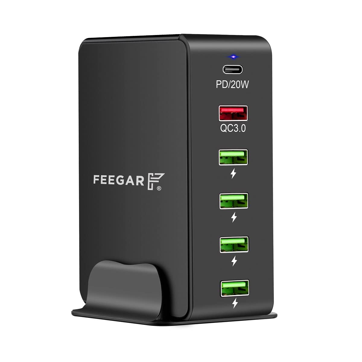 Stacja ładująca Feegar Tower 86W USB 6-portowa ładowarka sieciowa na biurko, przenośna wieloportowa ładowarka USB z 6 USB-A i USB-C PD Quick Charge QC 3.0