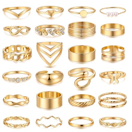 iF YOU 25 Pcs Gold Knuckle Rings Set for Women, Stackable Finger Midi Rings, Stacking Cute Ring Pack Mob Wife Jewelry Valentines Gift