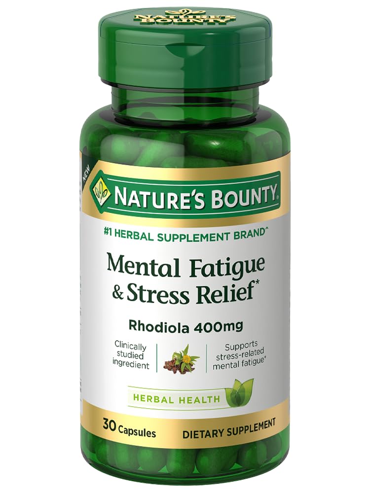 Nature's Bounty Mental Fatigue and Stress Relief, Rhodiola Supplement, 400 mg, Capsules, 30 Count