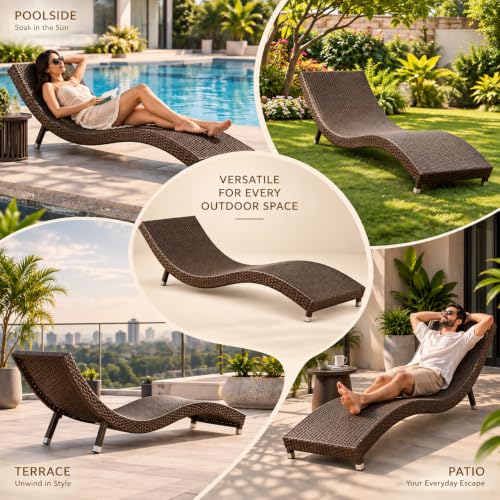 Image of Sun Lounger, Outdoor Wicker Lounger Chair for Poolside, Patio & Garden, Chaise Lounge for Sunbathing & Relaxation (Brown)