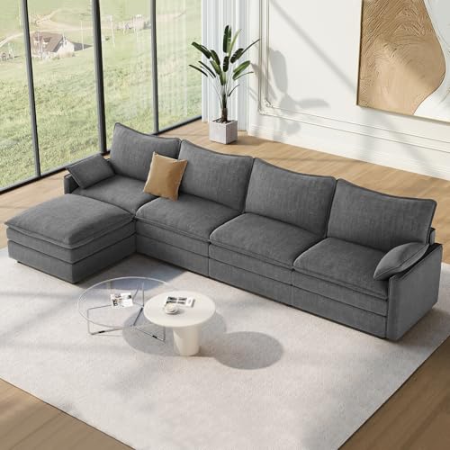 Image of Vesgantti 142 inch Cloud Couch Sectional Modular Sofa, Comfy Sectional Couch with Ottoman Deep Seat Chenille L Shaped Sofa, Modular Couches for Living Room, Bedroom and Apartment, Gray