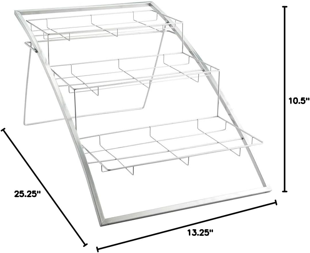 Eco Display 25.25 Inch x 10.5 Inch x 13.25 Inch Market Basket Stand, 1 Large Basket Stand - Three-Tier, Wire, Silver Iron Fruit Floor Stand, Frame For Displays, Boxes Sold Separately - Restaurantware