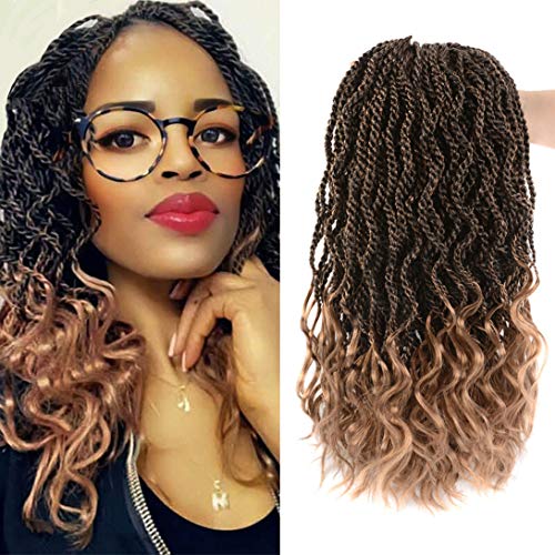 Senegalese Twist Crochet Braids Wavy Twist Crochet Hair 14 Inch 5 Packs Wavy Ends free Synthetic Hair Extension Curly Crochet Twist Hair（1B/27）