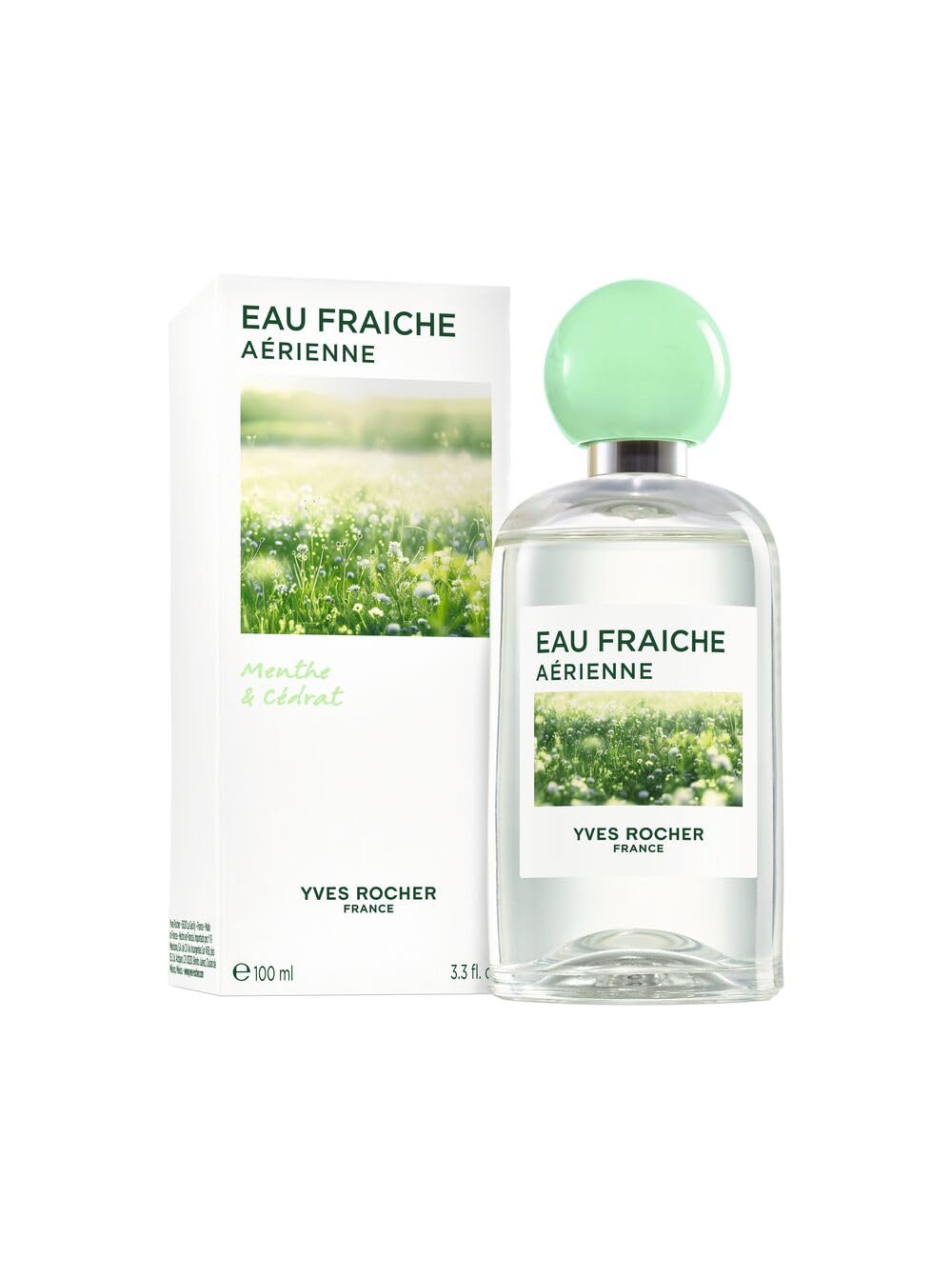 Yves Rocher Eau Fraîche Aérienne - Menthe & Zedrat - Eau de Toilette - Fresco e verde - Profumo verde agrumato - Vegano - 98% ingredienti di origine naturale - 100 ml | Eau de Toilette per Donna fragranza agrumata verde con menta e cedro - Vegano e legger