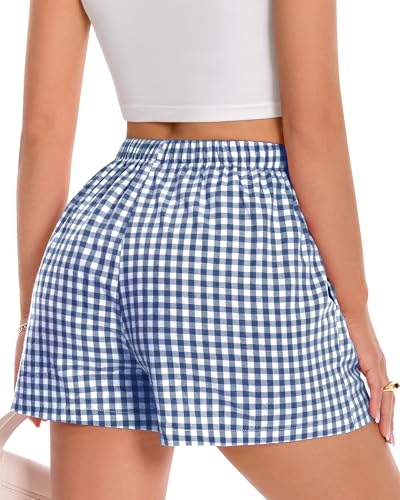Image of Women Boxer Shorts Summer Gingham Pj Casual Plaid Bottoms with Pocket